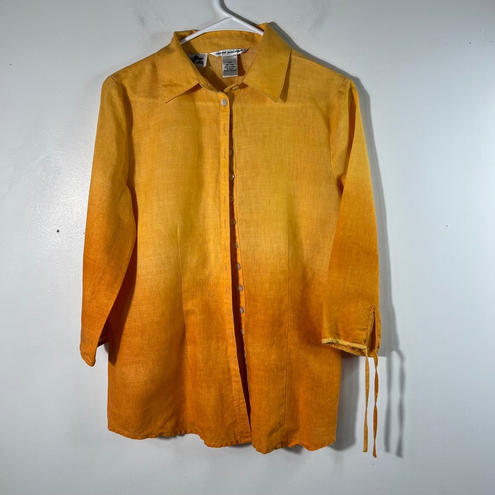 Womens Richard Malcolm Ombre Linen Button‎ Shirt M 1/2 Tie Sleeve